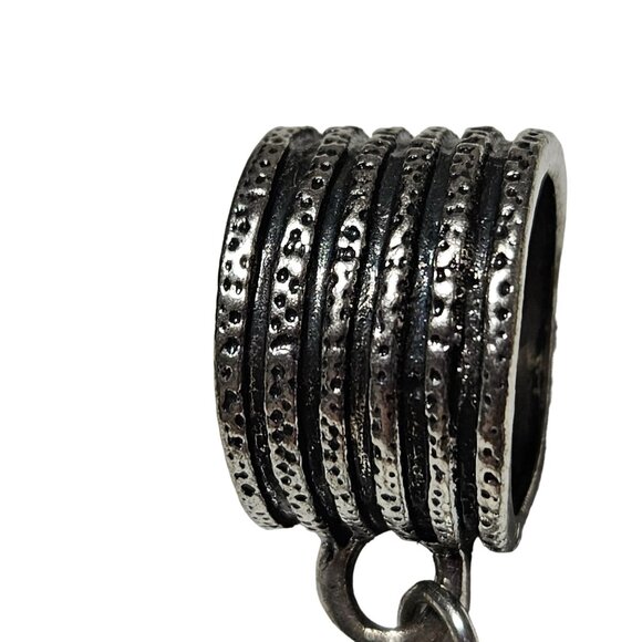 Art Deco Silver Rose Gold Tone Pendant Textured Double Stone Design Statement - Picture 3 of 6